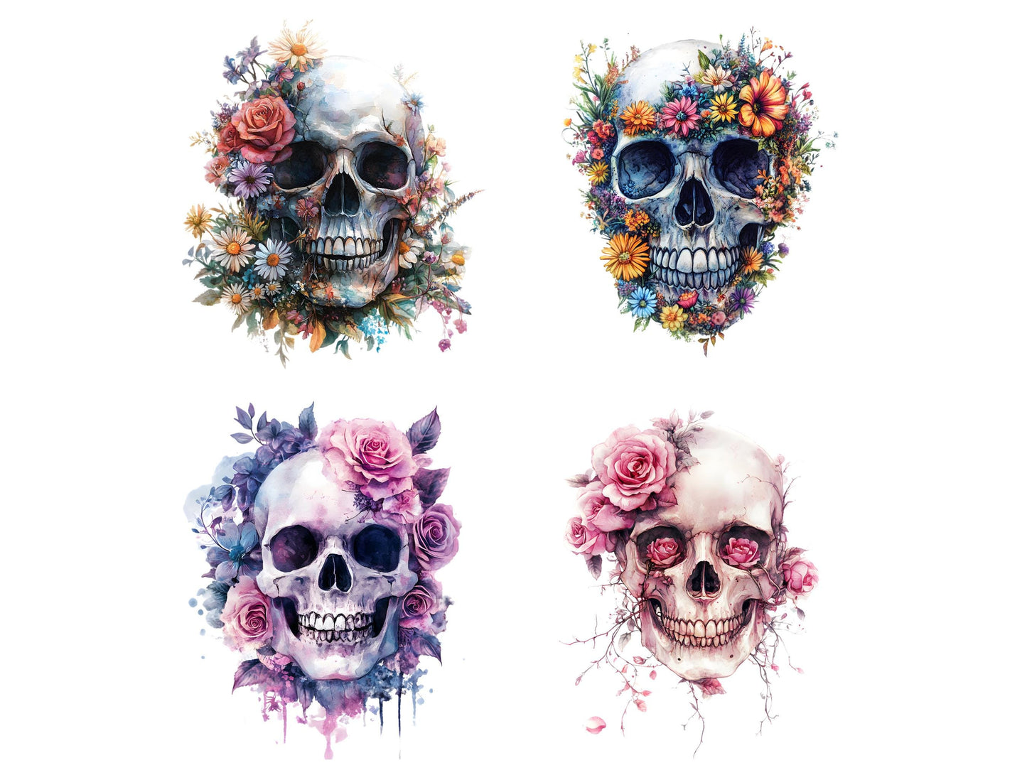 DIY Download Floral Skull Clipart Bundle