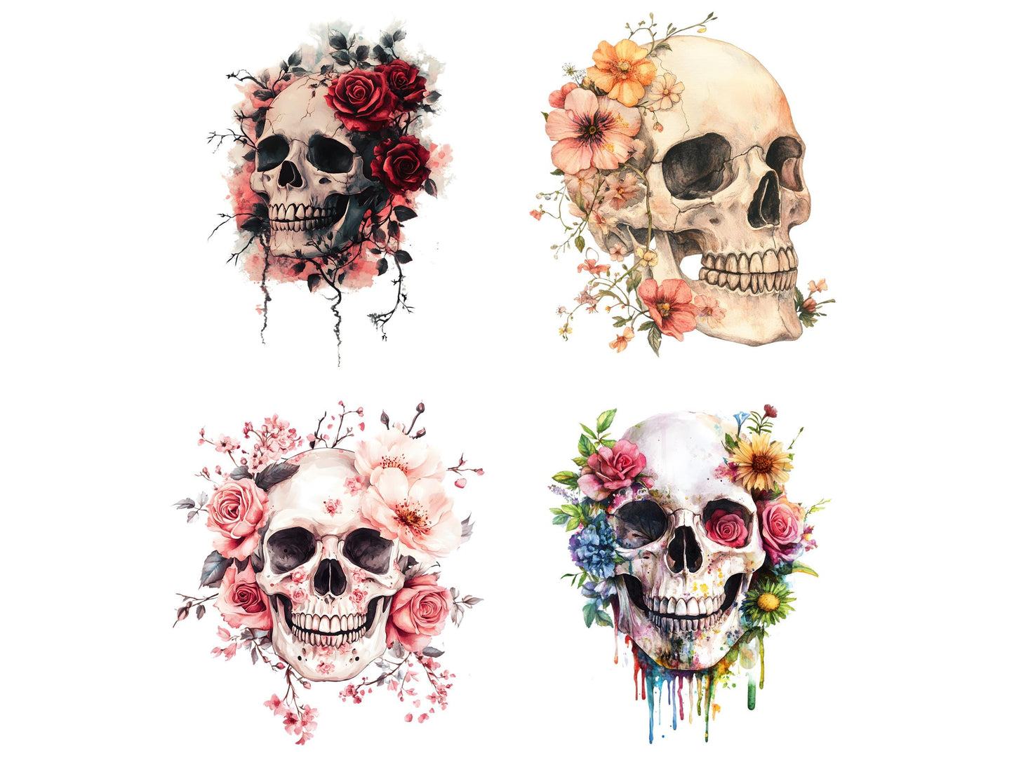 DIY Download Floral Skull Clipart Bundle