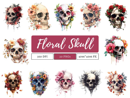 DIY Download Floral Skull Clipart Bundle