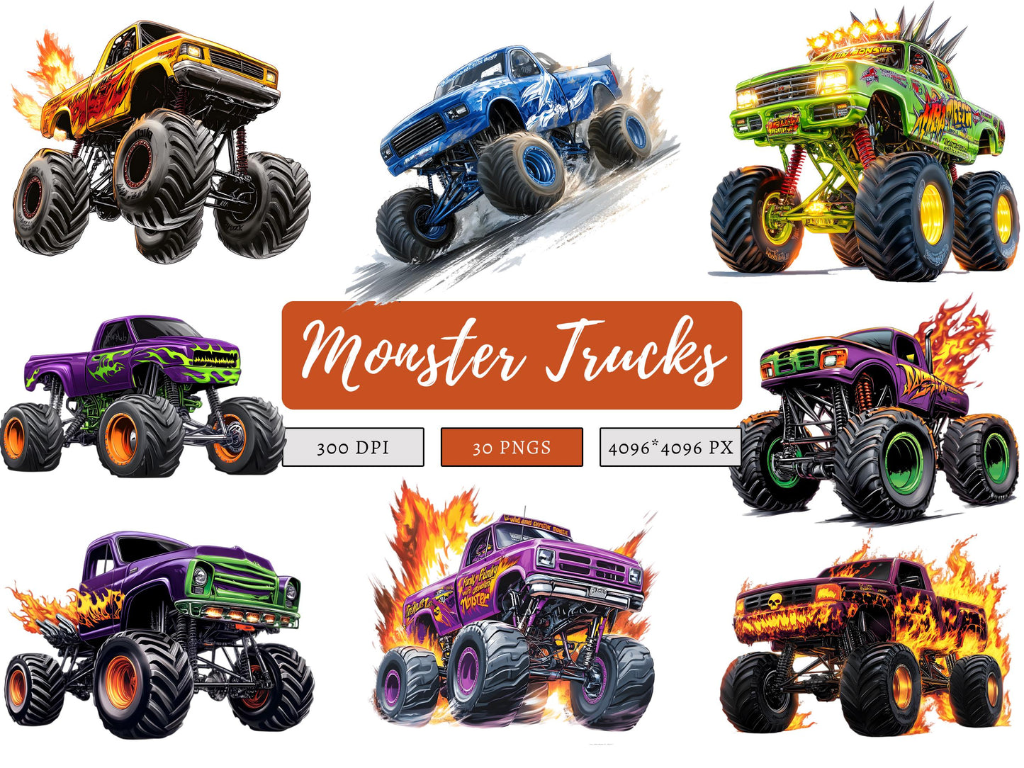 Monster Truck Clipart Bundle png, Extreme Offroad Vehicle Clipart, Monster Truck Clipart, Truck Clipart, Offroad Truck, Digital Download