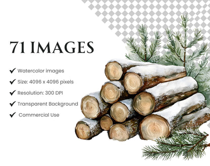 Winter Woodland Clipart Bundle, Watercolor Winter Woodland Clipart, Winter Animals Clipart, Cute Animal png, Forest Animal Clipart png