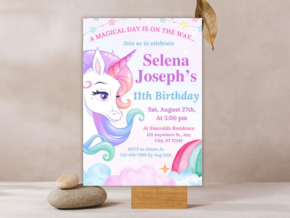 Unicorn Birthday Invitation Template: Pastel Rainbow Party (Digital Download)