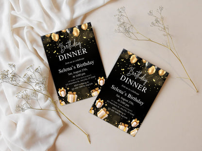 Editable Black Tie Birthday Dinner Invitation (Digital Download)