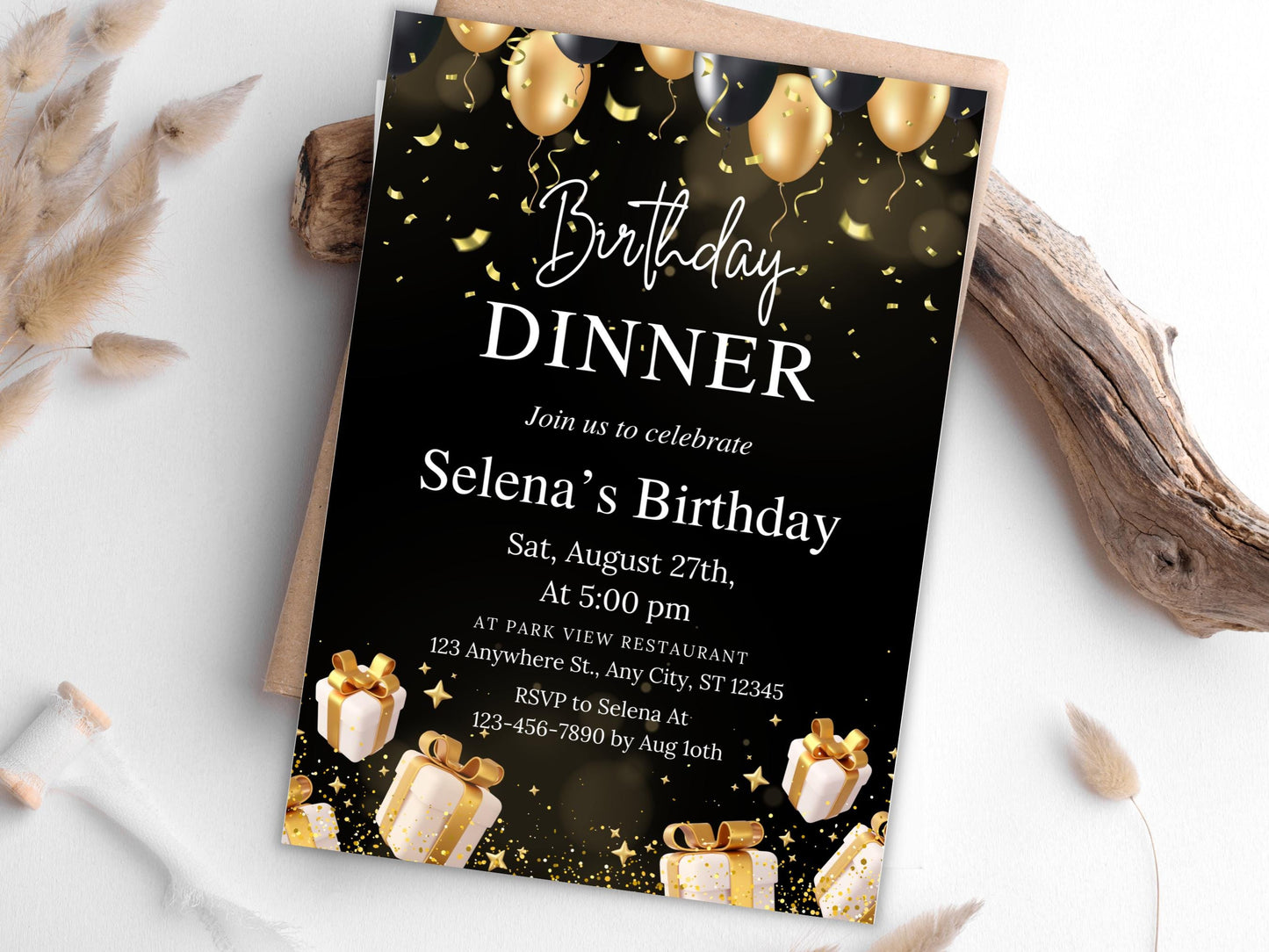 Editable Black Tie Birthday Dinner Invitation (Digital Download)