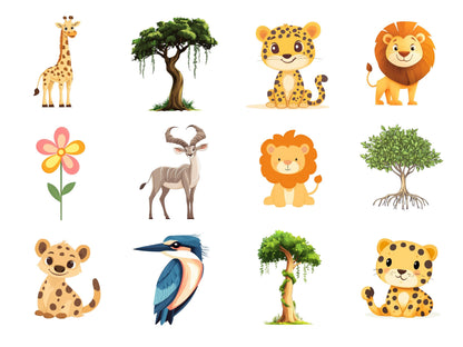 60 Safari-Tier-Cliparts (PNG-Bundle), Aquarell-Safari-Tier-Cliparts, niedliche Tier-Cliparts, skurrile Tier-Cliparts, lustige Tier-Cliparts