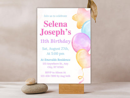 Editable Balloon Birthday Invitation Template: Kids Party Invite (PDF)