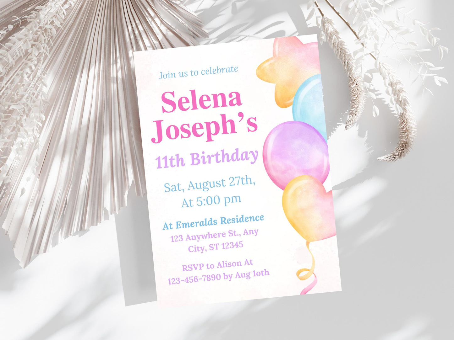 Editable Balloon Birthday Invitation Template: Kids Party Invite (PDF)