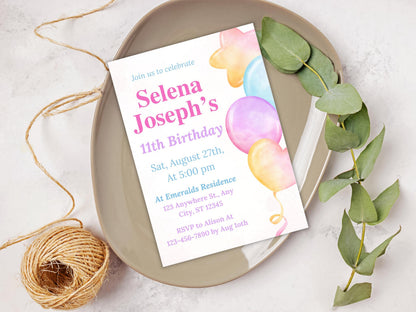 Editable Balloon Birthday Invitation Template: Kids Party Invite (PDF)