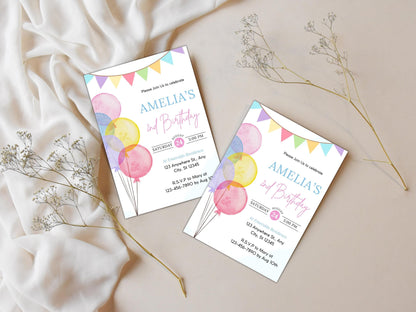 Balloon Birthday Invitation Template, Kids Party Invite (Editable, PDF)