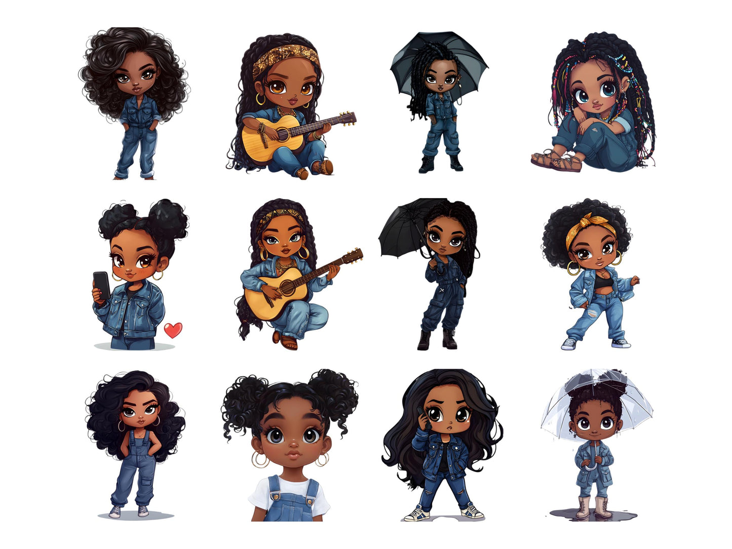 Schwarzes Mädchen Clipart, Aquarell-Clipart-Bundle mit schwarzem Mädchen, Schwarzes Mädchen PNG, Hochauflösende PNG-Dateien mit schwarzem Mädchen, Mädchen PNG, Digitaler Download