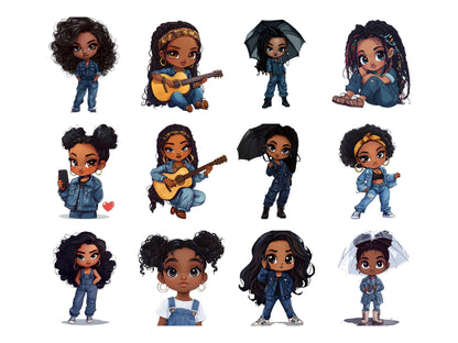 Schwarzes Mädchen Clipart, Aquarell-Clipart-Bundle mit schwarzem Mädchen, Schwarzes Mädchen PNG, Hochauflösende PNG-Dateien mit schwarzem Mädchen, Mädchen PNG, Digitaler Download