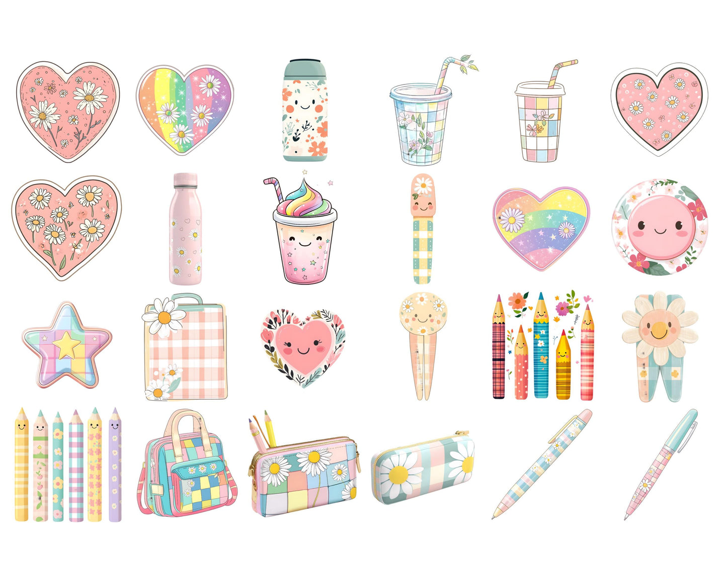 Retro School Clipart Bundle, Groovy Back To School Clip Art (PNG)