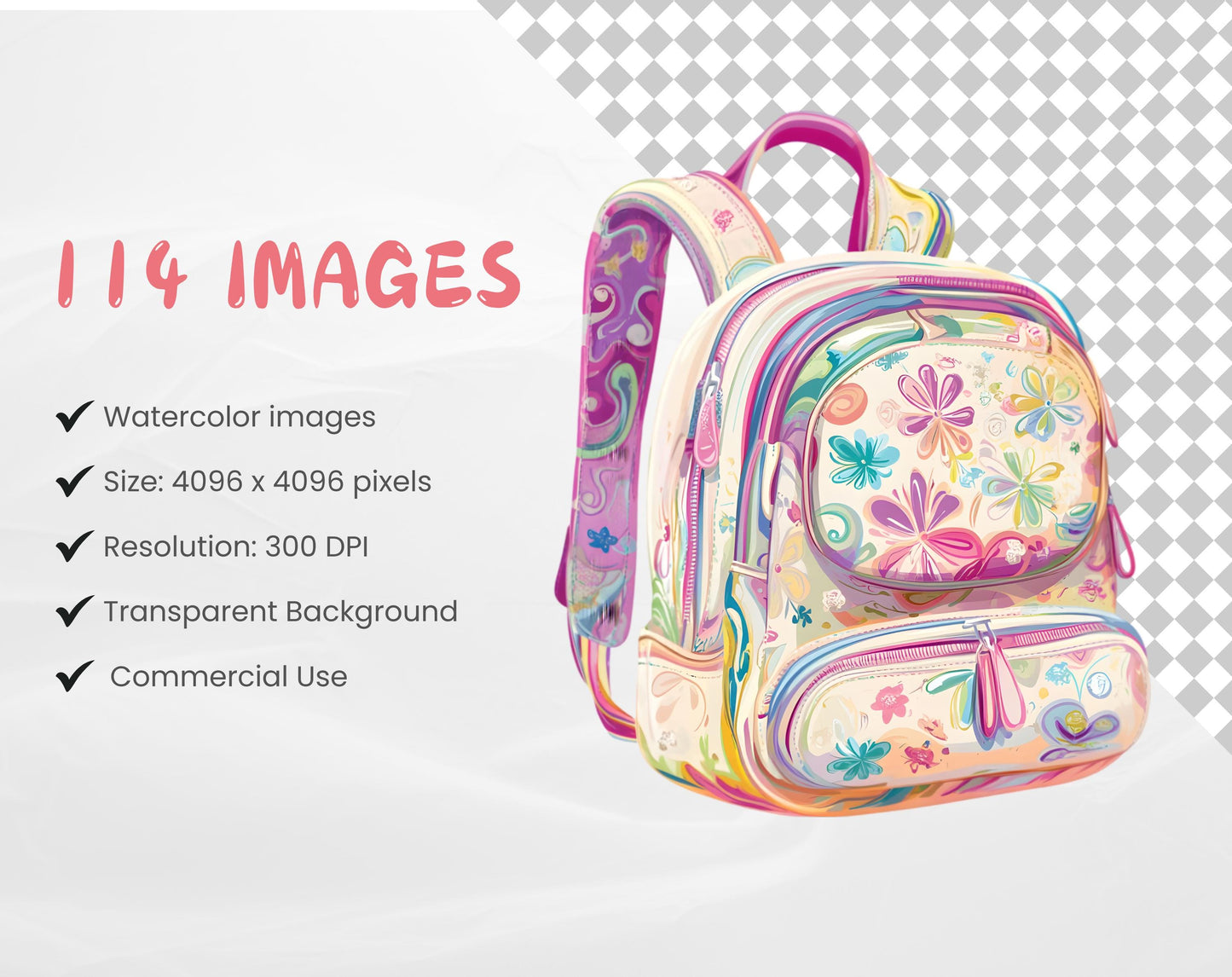 Retro School Clipart Bundle, Groovy Back To School Clip Art (PNG)