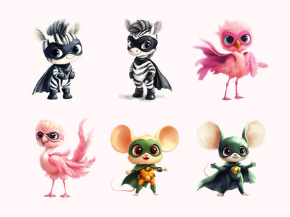 Aquarell-Tier-Superhelden-Clipart-Bundle, Tier-Superhelden-PNG, Superhelden-Clipart, Niedliche Tier-Superhelden-PNG, Niedliche Baby-Tier-PNG