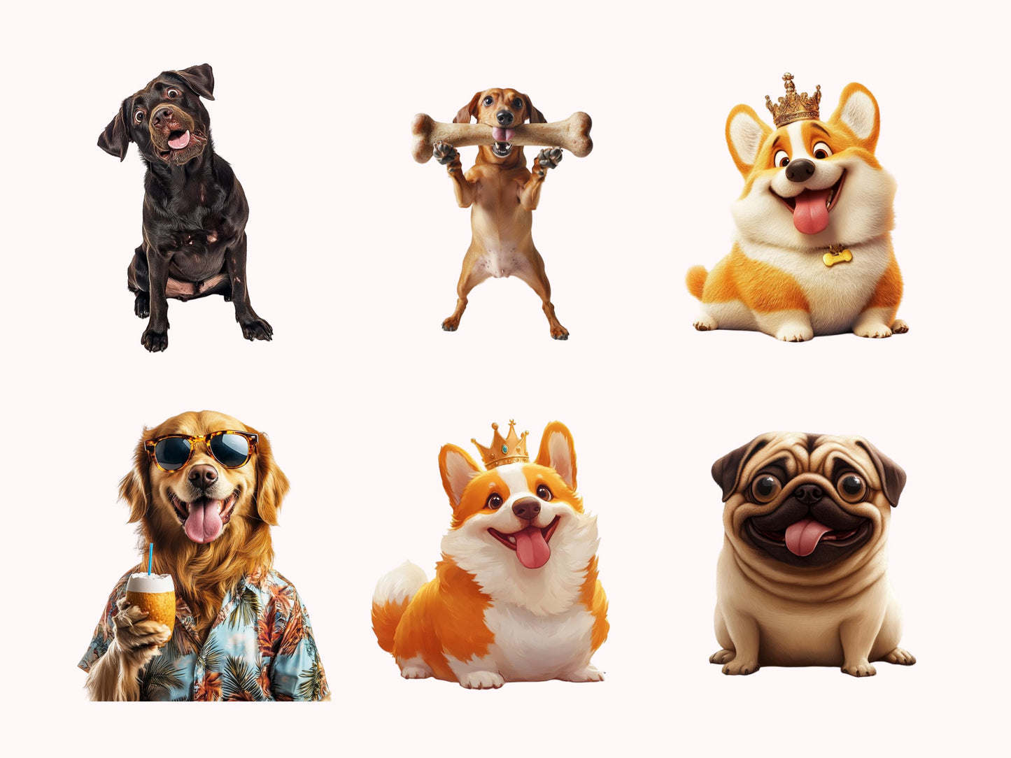 Skurrile Hunde-Cliparts (PNG-Bundle), Aquarell-Hunde-Cliparts, Cliparts skurriler Hunderassen, Haustierrassen-Cliparts, verspielte Hunde-PNGs, Tier-Cliparts