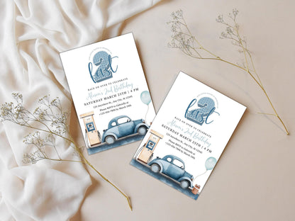 Two Fast 2nd Birthday Invitation: Vintage Racing Car (PDF)