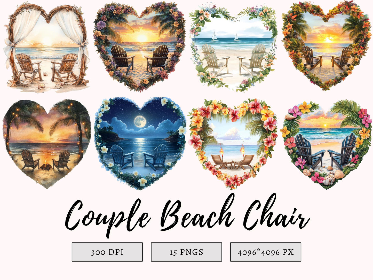 Couple Clipart png, Couple Chair Clipart Bundle png, Beach Clipart png, Romantic Clipart png, Beach Heart png, Couple Beach Chair Clipart