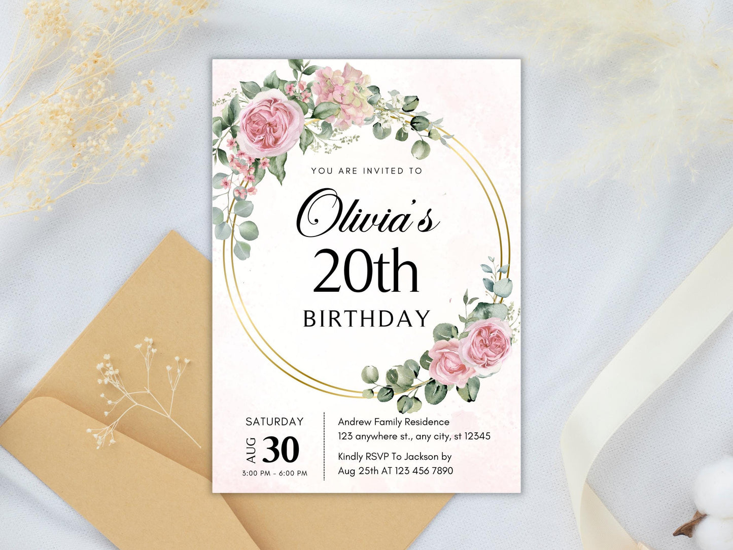 Floral Birthday Invitation Template: Editable Flower Invite (PDF)