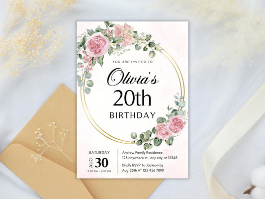 Floral Birthday Invitation Template: Editable Flower Invite (PDF)