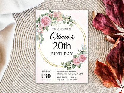 Floral Birthday Invitation Template: Editable Flower Invite (PDF)