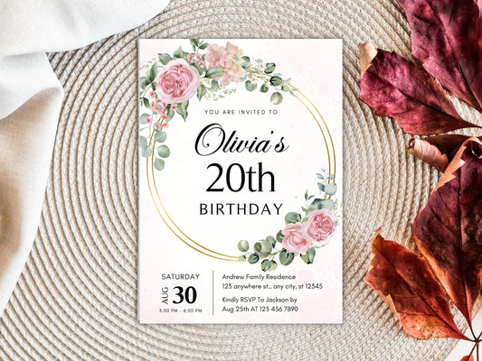 Floral Birthday Invitation Template: Editable Flower Invite (PDF)
