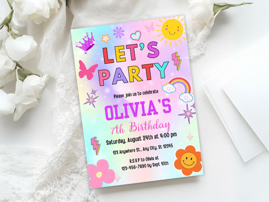 Rainbow Birthday Evite | Editable Party Invitation Template (PDF)