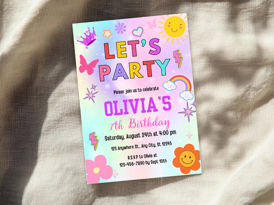 Rainbow Birthday Evite | Editable Party Invitation Template (PDF)
