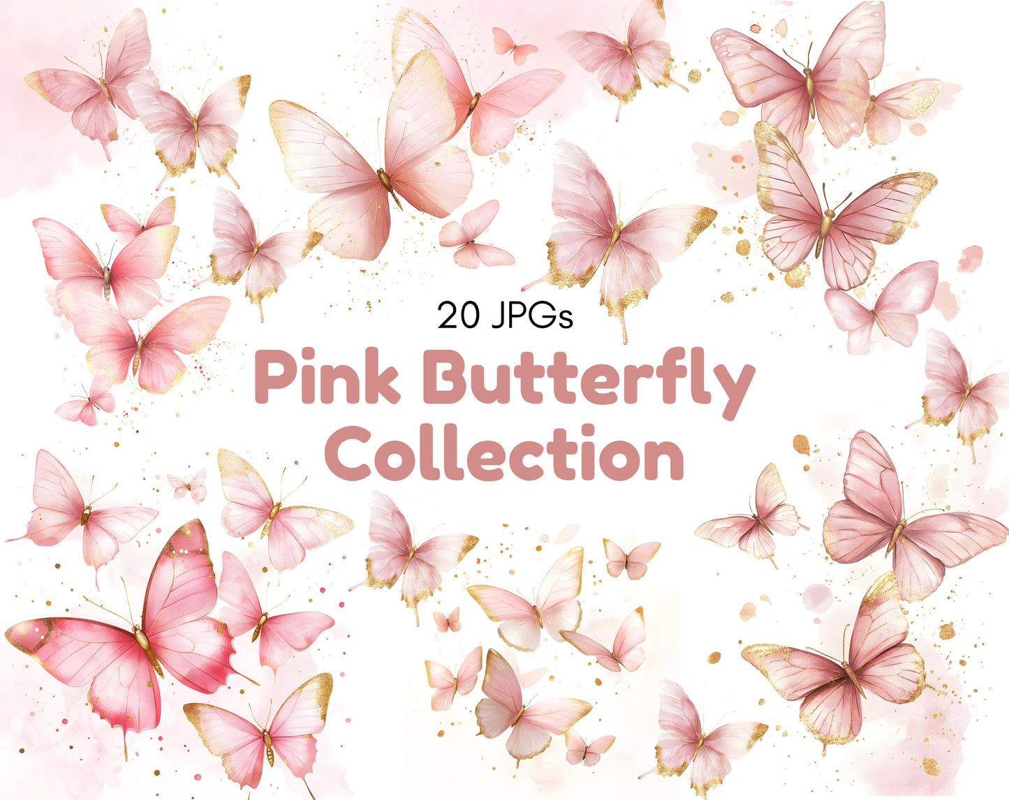 Pink Butterfly Clipart Bundle, Gold Butterfly Clipart, Pink Butterfly png, Watercolor Butterfly Clipart png, Pink Butterflies Clipart