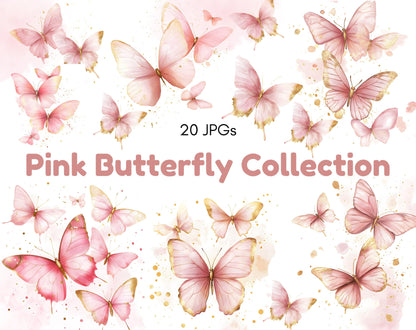 Pink Butterfly Clipart Bundle, Gold Butterfly Clipart, Pink Butterfly png, Watercolor Butterfly Clipart png, Pink Butterflies Clipart