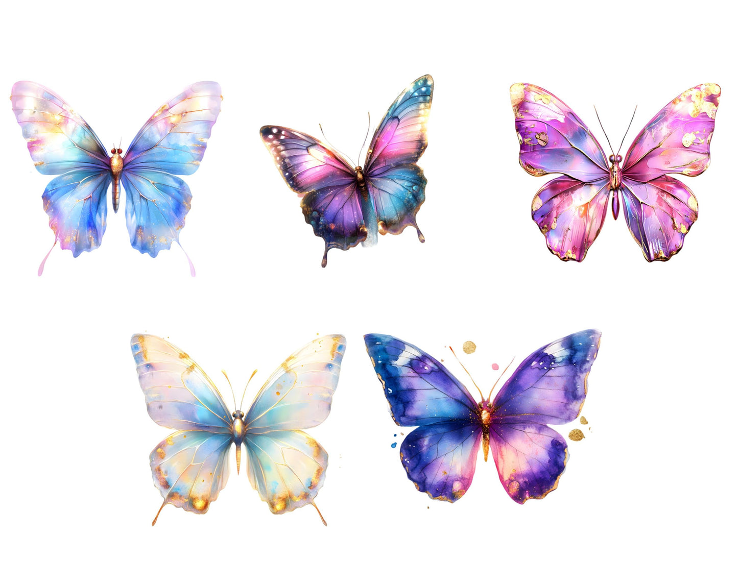 Watercolor Butterfly Clipart Bundle, Rainbow & Neon PNG (Digital Download)
