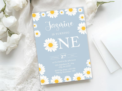 Daisy First Birthday Invitation: Editable Flower Party Invite (Digital Download)