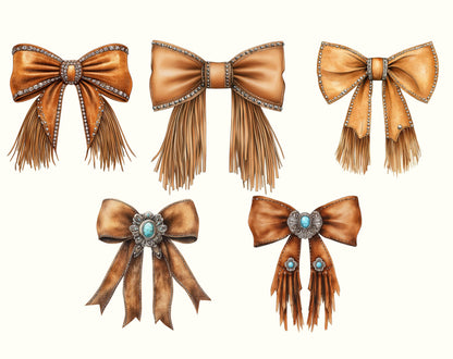 Cowgirl Bow Clipart Bundle png, Western Cowgirl Bow Clipart, Howdy Brown Bow Clipart, Coquette Bow png, Watercolor Bow Clipart