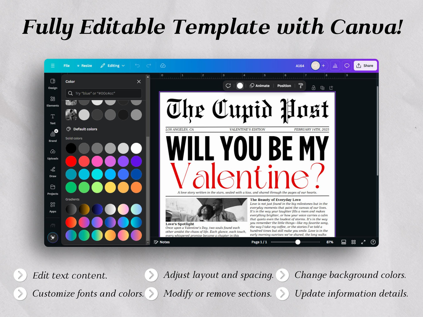 Valentine Cupid Post Newspaper Template: Editable Canva Design (Digital Download)