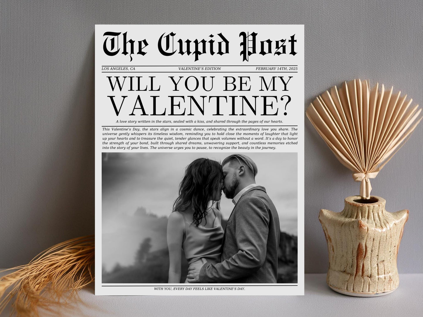 Valentine's Day Newspaper Template: Cupid Post, Editable Canva Design (Instant Download)