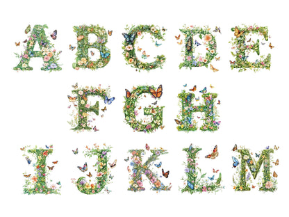 Watercolor Floral Alphabet Collection Clipart, Spring Floral Alphabet Clipart, Floral Letter Clipart, Alphabet Clipart, Milestone Clipart