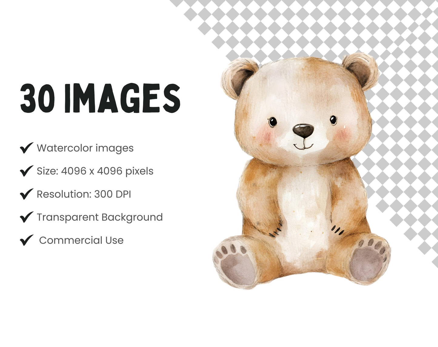 Watercolor Woodland Animal Clipart Bundle, Baby Shower Decor (PNG)