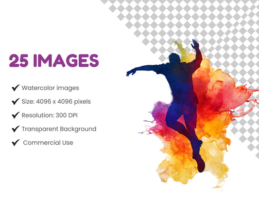 Watercolor Football Clipart Bundle, High Resolution PNG (Digital Download)