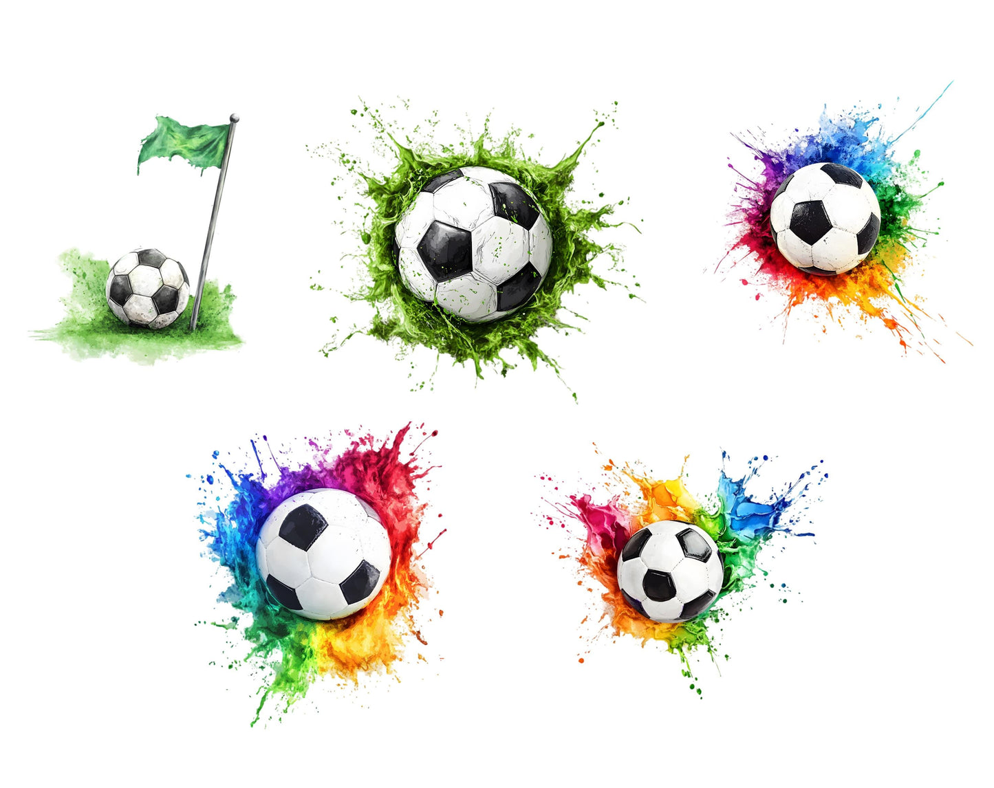 Watercolor Football Clipart Bundle, High Resolution PNG (Digital Download)