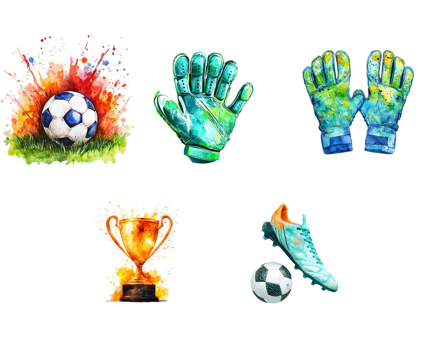 Watercolor Football Clipart Bundle, High Resolution PNG (Digital Download)