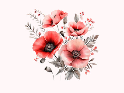 Clipart-Bundle mit rosafarbenen Blumen (PNG), Aquarell-Blumen-Clipart-Bundle, Blumen-Clipart, Blumen-PNG, Blumenstrauß, Hochzeitsblumen-Clipart (PNG)