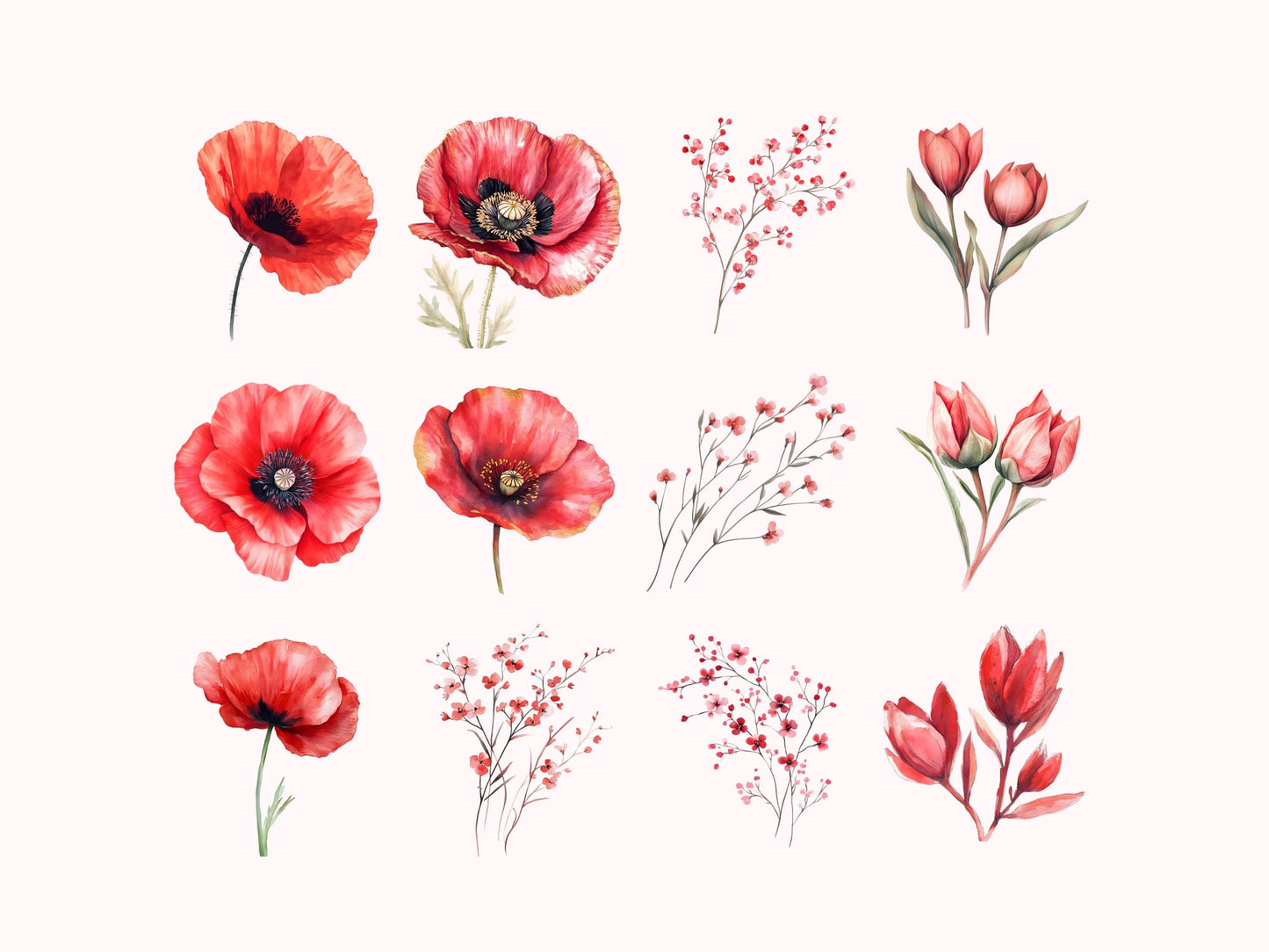 Clipart-Bundle mit rosafarbenen Blumen (PNG), Aquarell-Blumen-Clipart-Bundle, Blumen-Clipart, Blumen-PNG, Blumenstrauß, Hochzeitsblumen-Clipart (PNG)