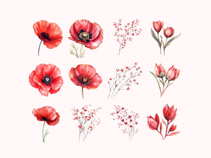 Clipart-Bundle mit rosafarbenen Blumen (PNG), Aquarell-Blumen-Clipart-Bundle, Blumen-Clipart, Blumen-PNG, Blumenstrauß, Hochzeitsblumen-Clipart (PNG)