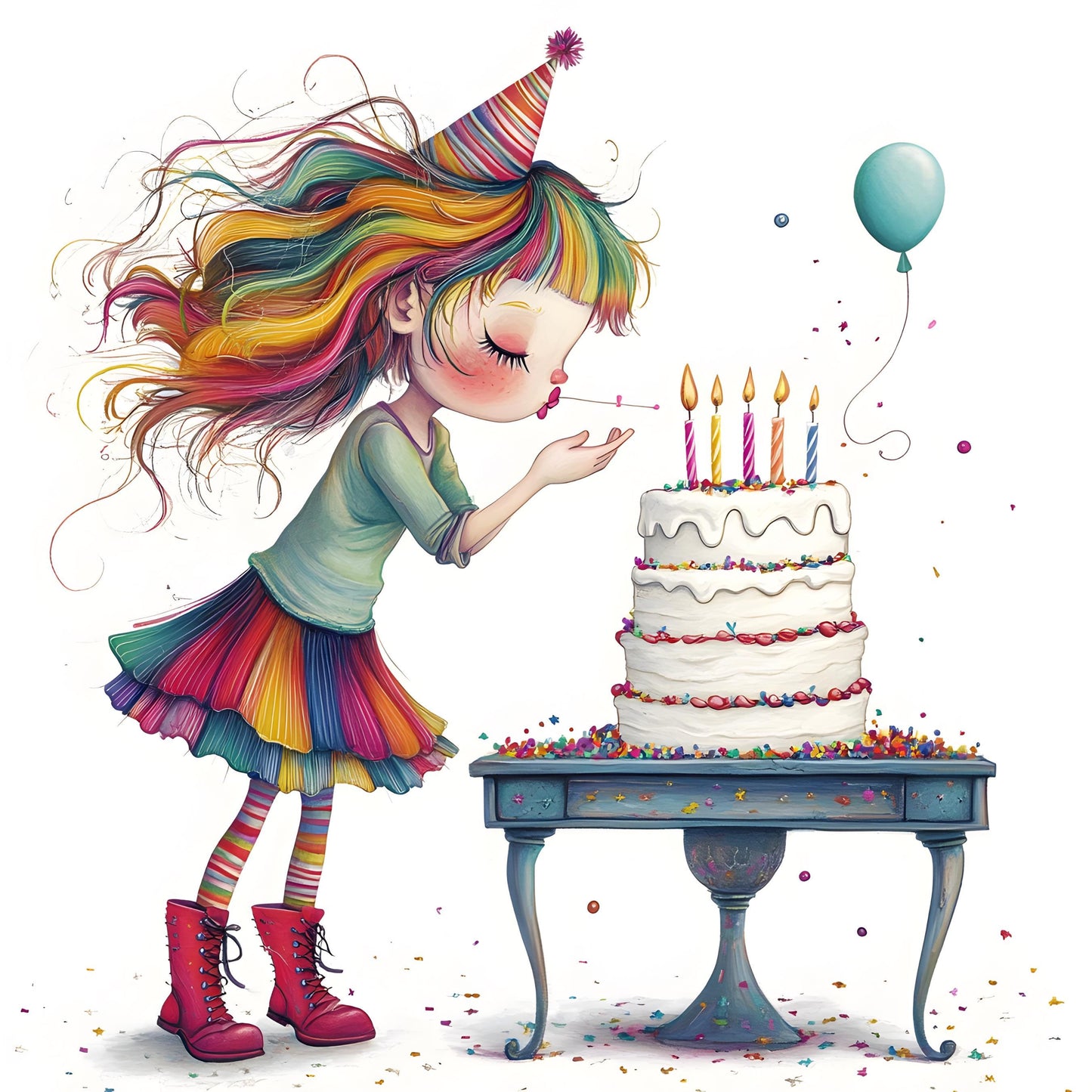 Quirky Birthday Cake Clip Art png Bundle, Watercolor Quirky Birthday Cake Clip Art, Card Making Clipart, Quirky Birthday Girl Clip Art