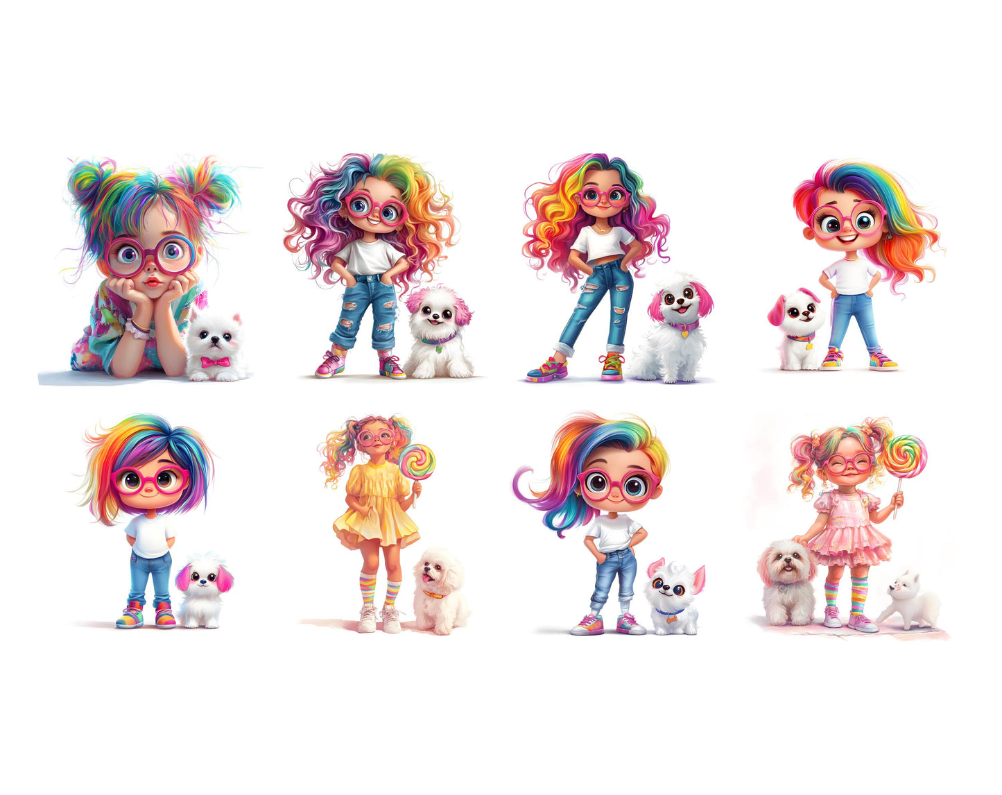 Quirky Girl Clipart Bundle, Cute Girl Clipart, Cute Girl jpg, Watercolor Quirky Girl Clipart, Cute Doll, Whimsical Girl Clipart