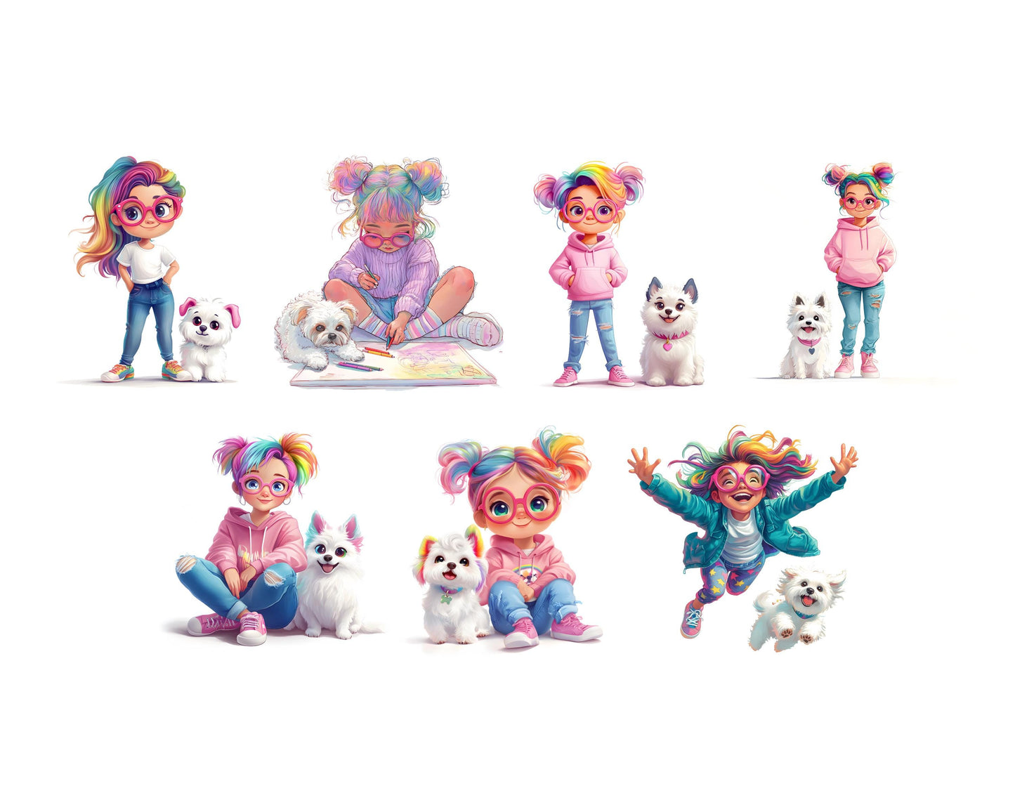 Quirky Girl Clipart Bundle, Cute Girl Clipart, Cute Girl jpg, Watercolor Quirky Girl Clipart, Cute Doll, Whimsical Girl Clipart