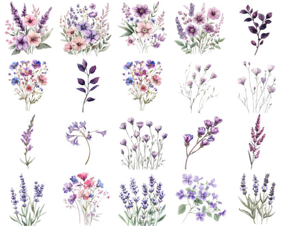 Purple Watercolor Butterfly Clipart Bundle (PNG)