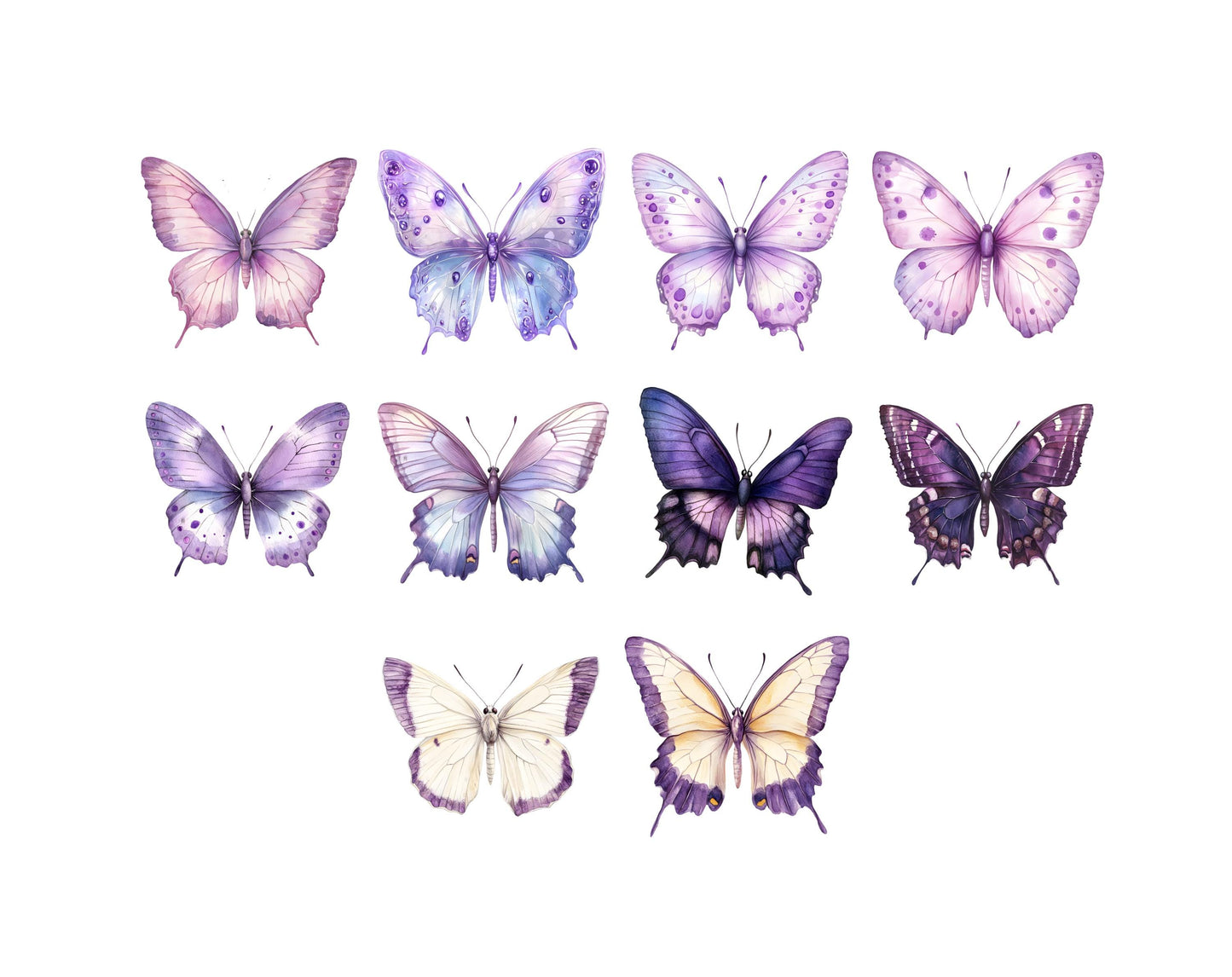 Purple Watercolor Butterfly Clipart Bundle (PNG)