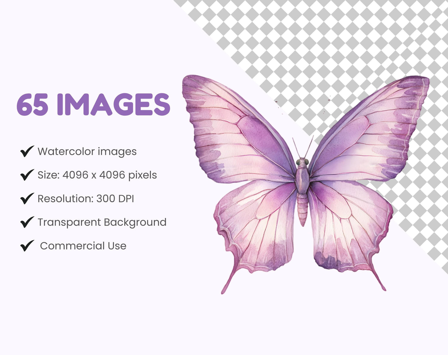 Purple Watercolor Butterfly Clipart Bundle (PNG)