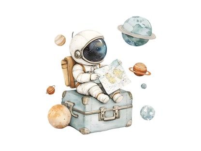 Aquarell-Astronauten-Cliparts, Weltraum-Clipart-PNG-Bundle, Niedliche Astronauten-Cliparts, Weltraum-Cliparts, Aquarell-Planeten- und Raketen-Cliparts