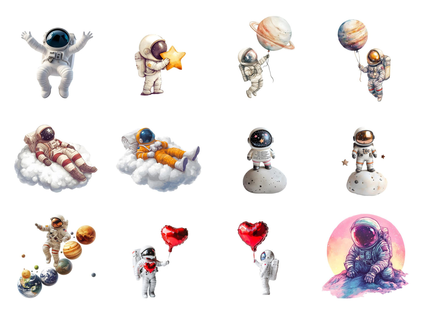 Aquarell-Astronauten-Cliparts, Weltraum-Clipart-PNG-Bundle, Niedliche Astronauten-Cliparts, Weltraum-Cliparts, Aquarell-Planeten- und Raketen-Cliparts